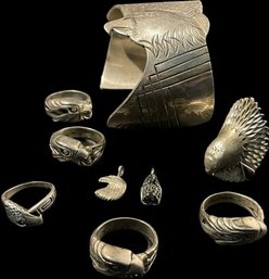 Eagle Lovers Collection: Sterling Cuff, Bracelet, Rings, And Pendants