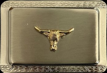 Silver Tone Longhorn Belt Buckle- No Visible Markings (2/2) - 3' Length, 2' Height