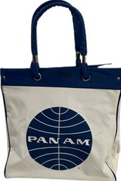 Vintage Pan Am Tote, Heavy Duty Material - Navy Blue On Off-white, 18X16