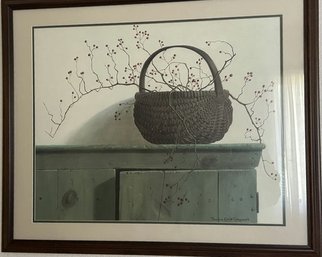 Framed Wicker Basket Twig Berry Print From Pauline Eble Campanelli (34.5x24.5)