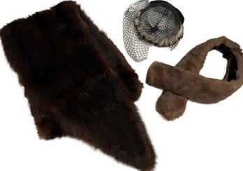 Fur Stole, Fur Collar, Fur Trim Vintage Netted Hat - Shades Of Brown