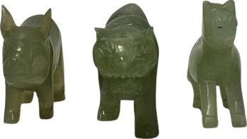 Jade Carved Horse, Pig, And Saber Tooth Animals  - 2'H