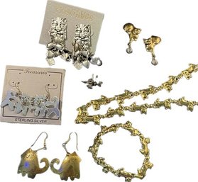 Cat Lovers Collection. Necklace, Bracelet, Pierced Earrings.