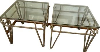 Glass And Metal End Table, 24x24x22H