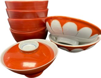 Rice Bowls Burnt Orange And Cream Color. Ceramic.