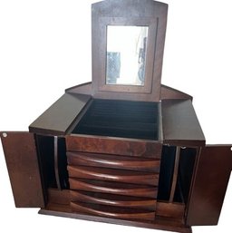 Wood Jewelry Box With Mirror, Top Storage, 5 Drawers & 2 Slide-out Compartments