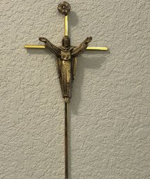 Brass Tone Crucifix (10.5in Tall)