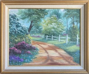 Dirt Road With Flowers Painting (24.5x20.5) Signed By Duncan