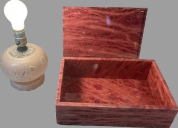 Genuine Alabaster Storage Box With Lid, Made In Italy & Antique Lamp, Working (no Shade).