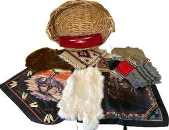 Collection Of Decorative Native American Themed Fabrics, Rug Cutouts, Faux Fur And Authentic Pelt