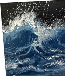 Acrylic Wave Themed Painting On Canvas Signed By Artist (19.5x23.5x1)