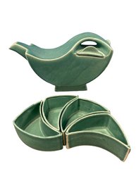 Decorative Ceramic Watering Basin (11x6x3.5) And Planters (4.5x3)