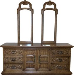 Spanish Style Oak Dresser, Double Mirror - 76 X 20 X 32 Tall