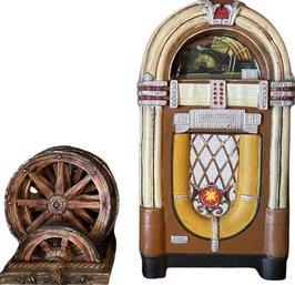 Ceramic Wurlitzer Jukebox Replica Pennybank (9.5x5x3.25) With Four Wagon Wheel Themed Drink Coasters