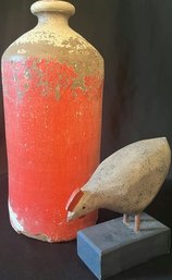 Rustic Plaster Vase & Decorative Chicken