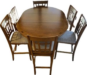 Hightop Dinning Table (60L 42W 36T) With 6 Chairs And Circular Area Rug