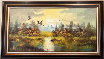 Framed Duck Painting, Artist R. Burton - 56Lx32W