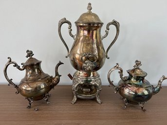 Tea Pot Silver On Copper, Tallest One Is 18