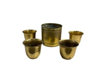 Brass Colored Planters, Set Of 5, Large 11x12 & Small 8x7