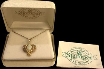 Genuine Black Hills Gold Heart Shaped Necklace. By Stamper Gold Jewelry. Chain Is 17