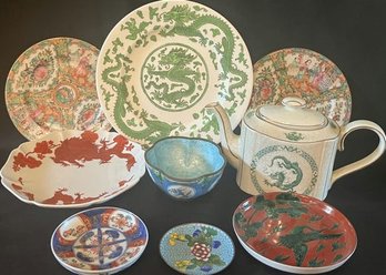 Variety Of Asian Plates, Small Bowl & Dragon Teapot
