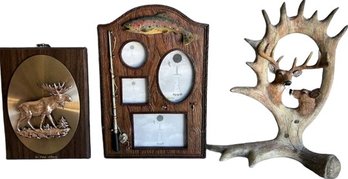 Fishing/Hunting Picture Frames W/ Antler Decor