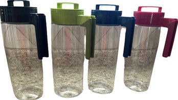 4 Plastic Pitchers With Sealable Lids (11x4x3.5)