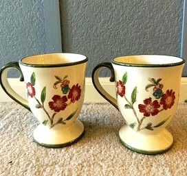 (Two) Bird Beige Mugs-5.5' Tall