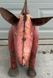 Red Metal Donkey Statue - 37Lx26H