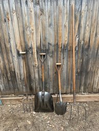 Stuart Brand The Wood Shovel, Bantam Heat Treated Shovel, & Pitchforks (longest Is 76in)