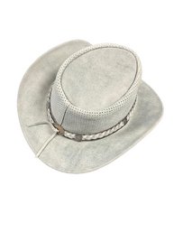 Genuine Cow Leather Hat With Braided Accent. Grey, Size Medium.