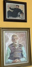 Two L. Nielsen Art Portraits, Retired Professor 20x16.5 And Guy In Black 13.5x11.5