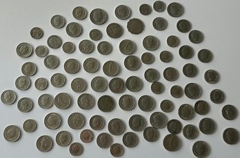 Assorted Coins: 5 Francs, 10 Francs, 10 Cent, 25 Cent