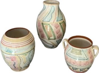 Three Glazed Pottery Vases Signed By Vivian Jean