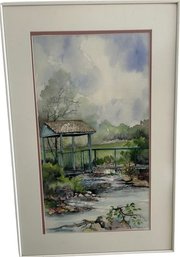 Gazebo And Pond Watercolor Signed By Artist (17.5x27x1)