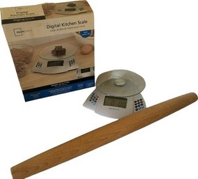 Kitchen Scale, Pumpkin Pie Pan And Solid Wood Rolling Pin