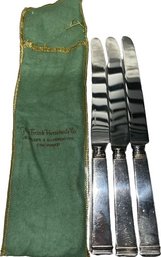 3 Sterling Tiffany & CO 9'  Knives With Storage Bag