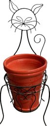 Decorative Metal Pot Holder With Red Pot-20in Tall