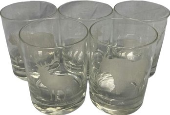 Collection Of 5 Tumblers With Different Etched Wildlife Animals And Their Names (4.25in Tall)
