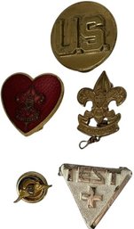 Assorted Pins - 2 Be Prepared Pins, One U.S. Pub, One TEZT Pin, And One Crest With Wings Pin