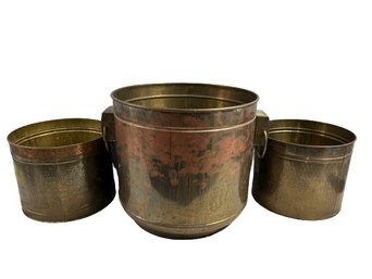 Brass & Copper Colored Metal Planters (Large 18x20 Small 14x12)