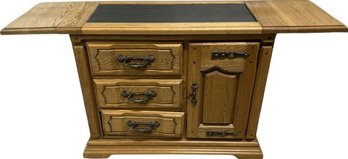Wooden Rolling Buffet With Slate Inlays- 63Lx18Wx34H With Arms Extended