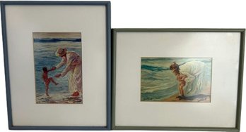 Pair Of Framed Beach Themed Prints Signed By Artist David Wang (10x8)