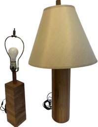 2 Lamps With Wooden Bases: Tested & Working. Small Base 11, Large Base 16, With Shade 32.