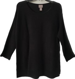 Chico's. Black Tunic Ladies Sweater, Crew Neck, 24 Inches Long, Size 0