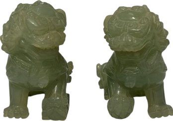 Jade Carved Foo Dog Set - 2.5'H