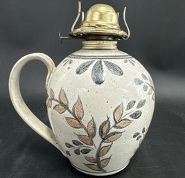 Ceramic Oil Lamp With Floral Design - 8'Tall