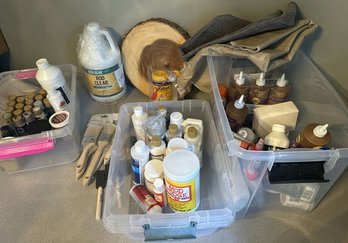 Paint, Adhesives, Glues, Brushes, Tree Trunk Slice