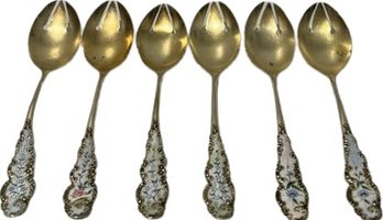 Sterling Silver Spoon Set With Floral Details On Stem - 6'H