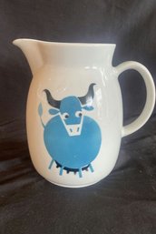 Vintage Arabia Bull Pitcher Blue And Black Bull Finnish Pitcher. Made In Finland 8 Tall 8 Wide